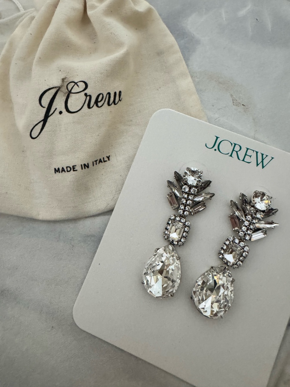 J. Crew Silver Crystal Statement Chandelier Earrings Made in Italy